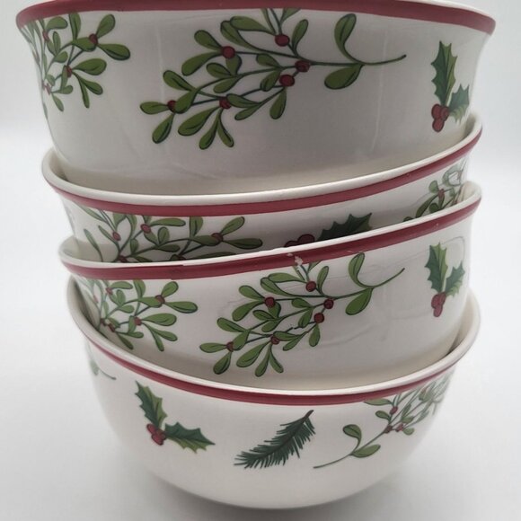 Set of 4 Royal Norfolk Holly Berry Christmas Holiday Cereal Soup Bowls - Picture 12 of 12